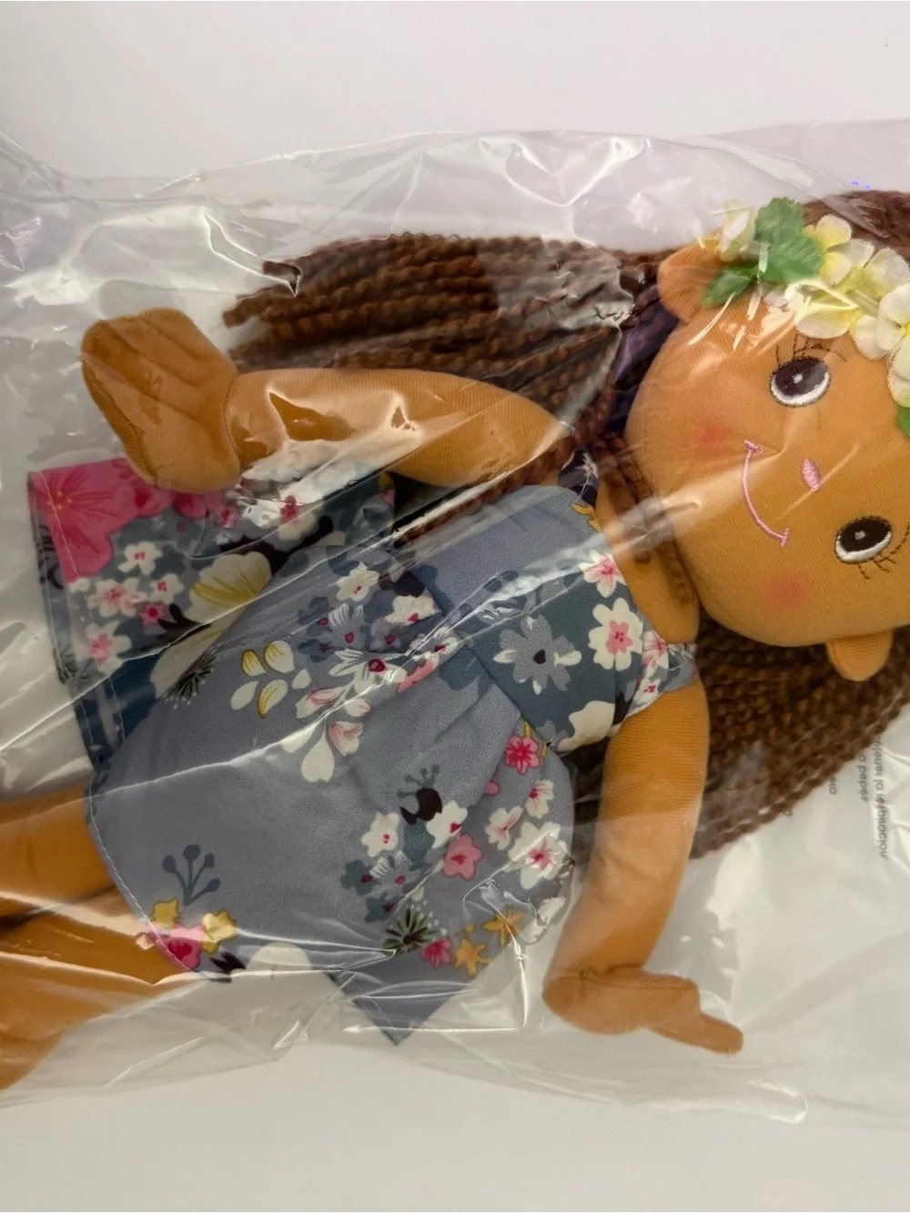 Island Plush Hawaiian Hula Girl Rag Doll Lavender Aloha Dress Pre-Owned